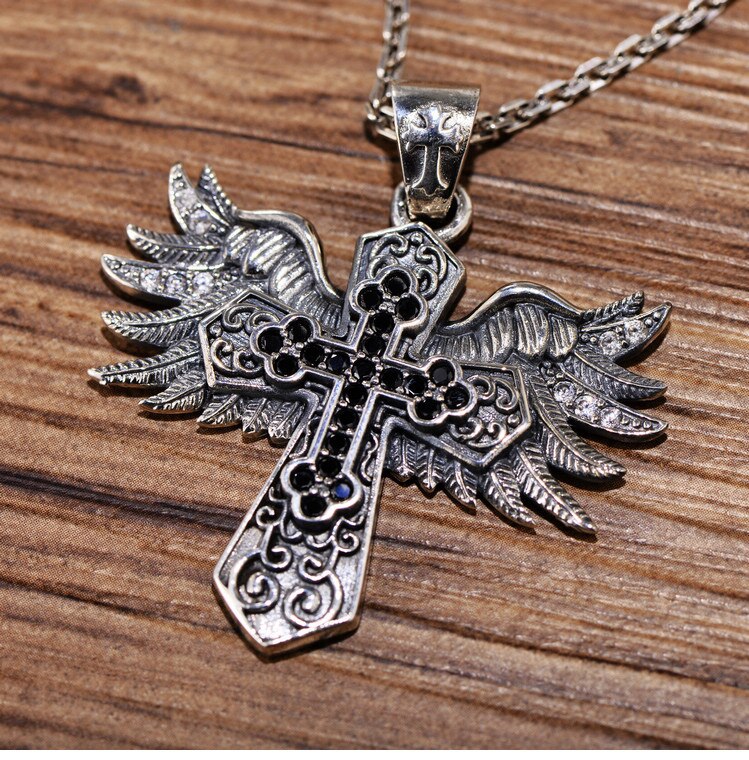 100% 925 Silver Cross Pendant 925 Sterling Wing Pendant Vintage Silver Cross Pendant