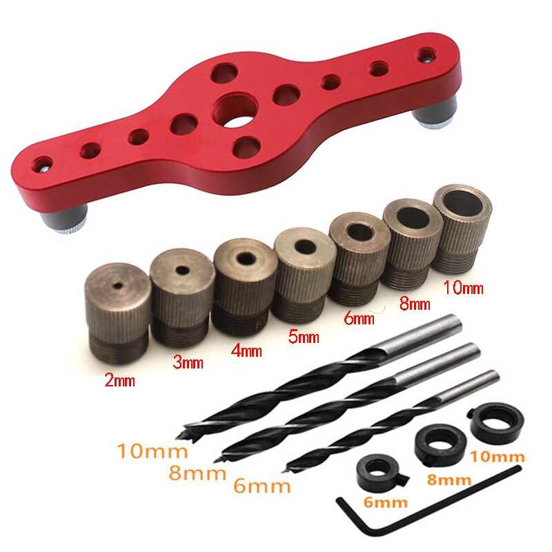 2-10mm -legering vertikal lomme hull jigg trebearbeiding boring locator tre dowelling selvsentrerende boreguide sett hullstanser: B