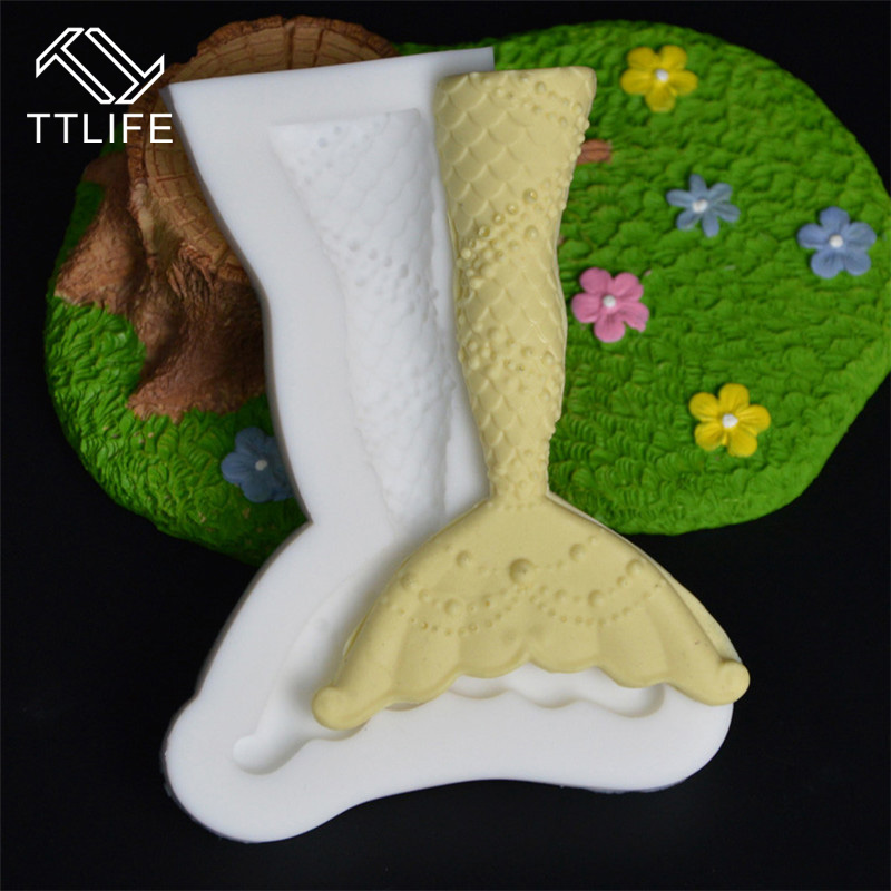 TTLIFE medio molde de silicona con cola de sirena cocina Gadgets casa Fondant herramienta postre accesorios de cocina, molde