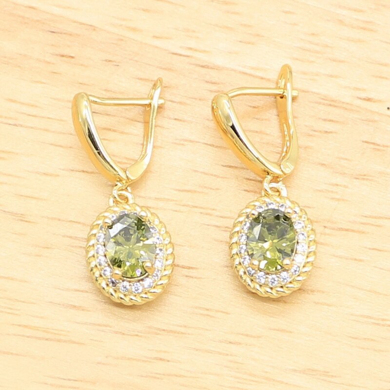 Olive Greeen-juegos de joyas para mujer, aretes, collar, anillos colgantes, caja de , Color dorado