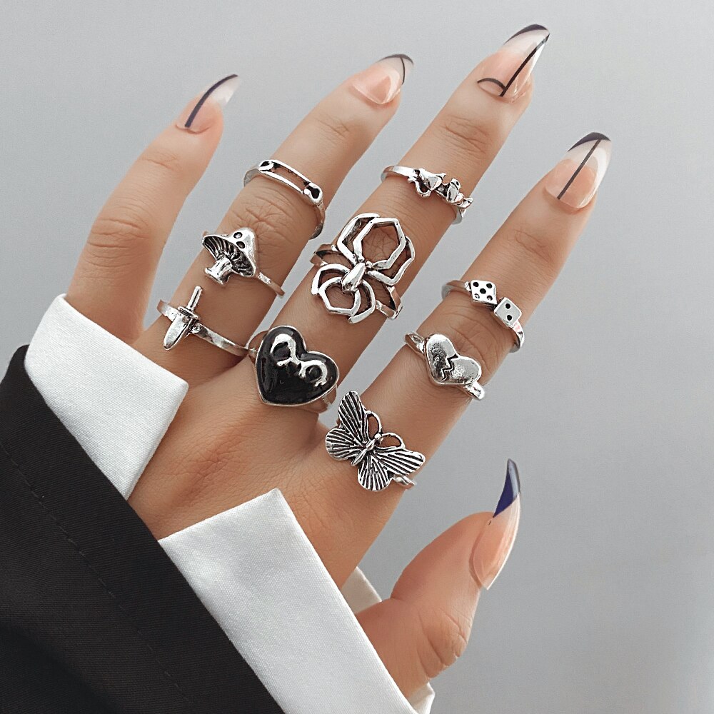 FNIO Trend Silver Color Geometric Personality Rings Set For Men Women Hip-Hop Punk Rings Party Jewelry