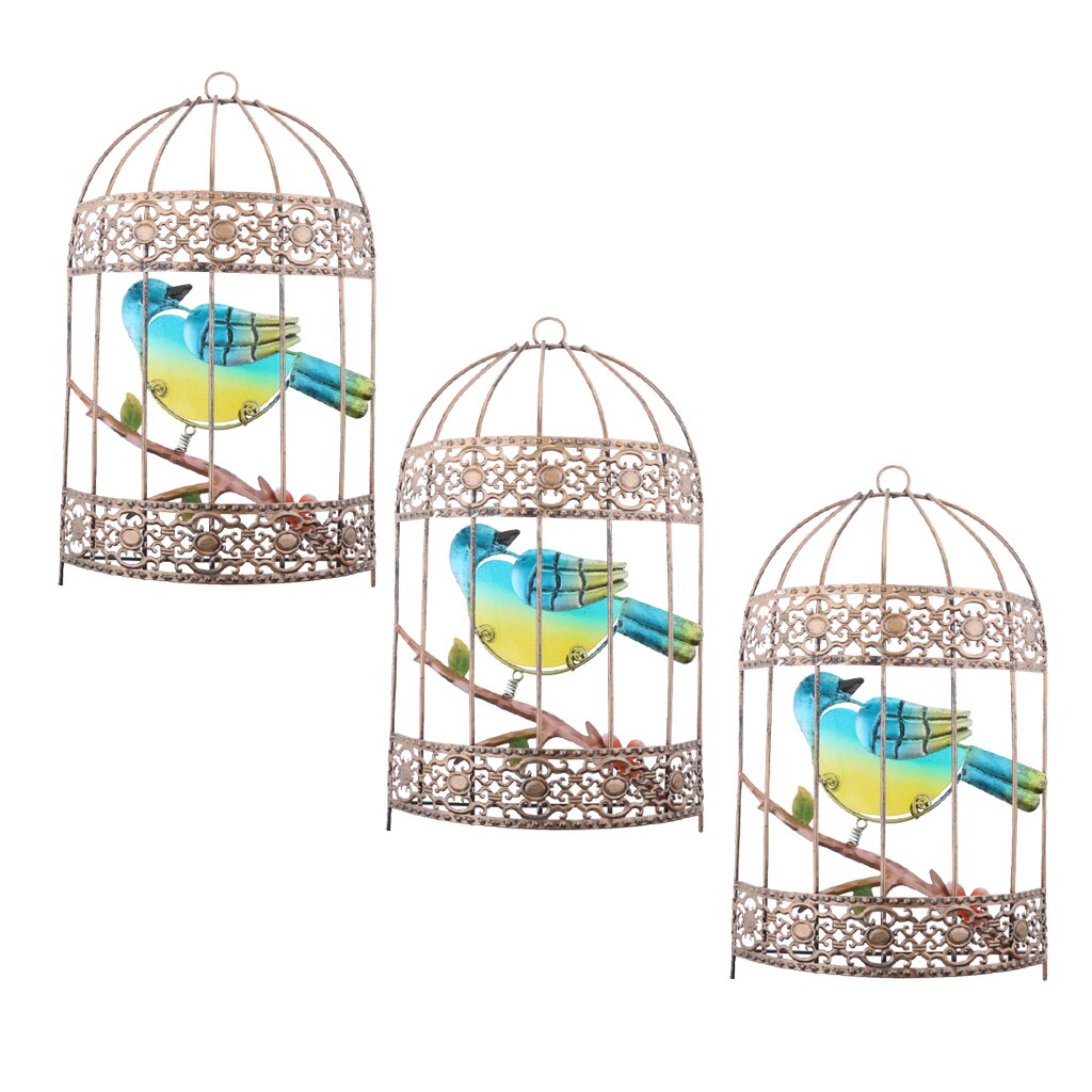 3pcs Garden Sculpture Wall Art Hanging Ornaments Metal Art Bird Cage Home Decor