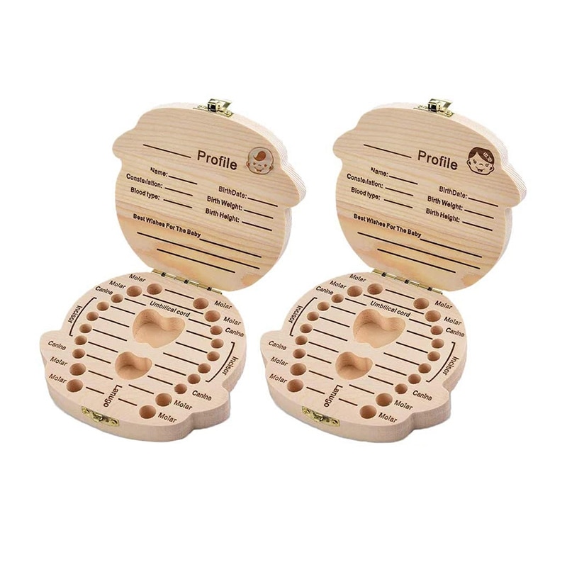 Caja para guardar dientes de bebé, guardar organizador caja para dientes de leche caja de recuerdo de dientes de madera para bebé niños dientes de leche almacenamiento de memoria