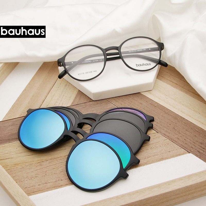 Bauhaus, gafas de sol clásicas con Clip para hombres y mujeres, monturas de gafas con imán, montura de gafas ópticas ultem