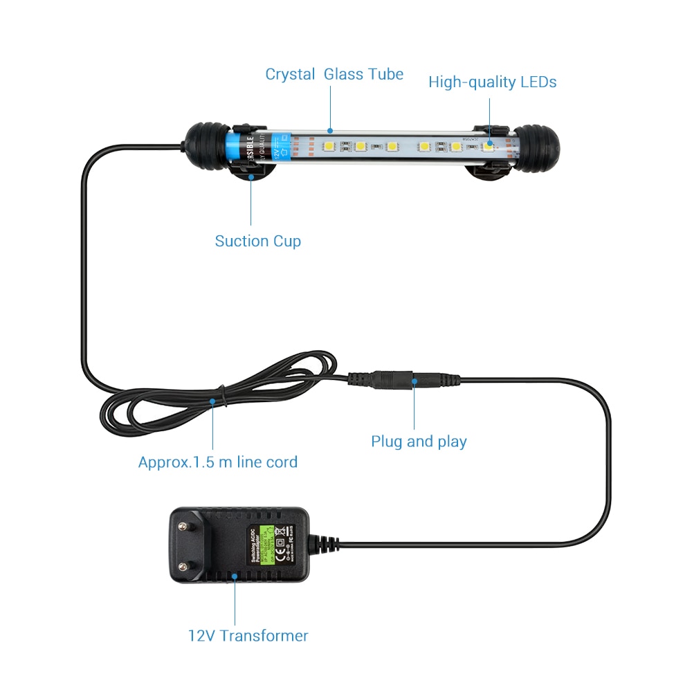 NICREW Aquarium Licht LED Wasserdicht Aquarium Licht Tauch Lampe 5050 SMD LED Bar 18-48CM Beleuchtung für Aquarium 100 V-240V