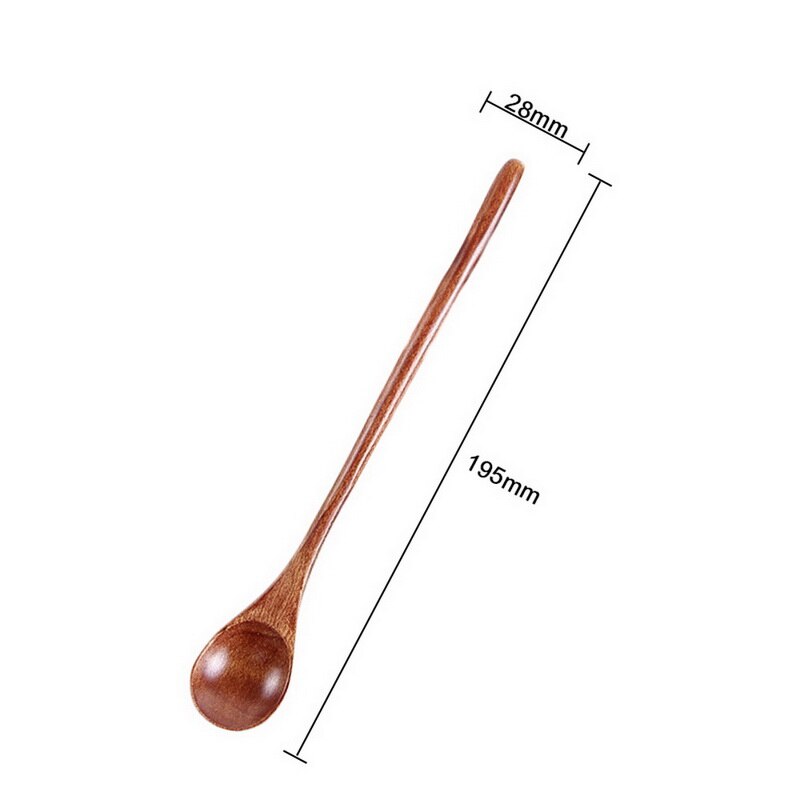 Punho longo colher de madeira natural colheres de chá de café de madeira alongamento mexendo colher 20x1.7cm cozinhar catering colher cozinhar ferramentas: C1