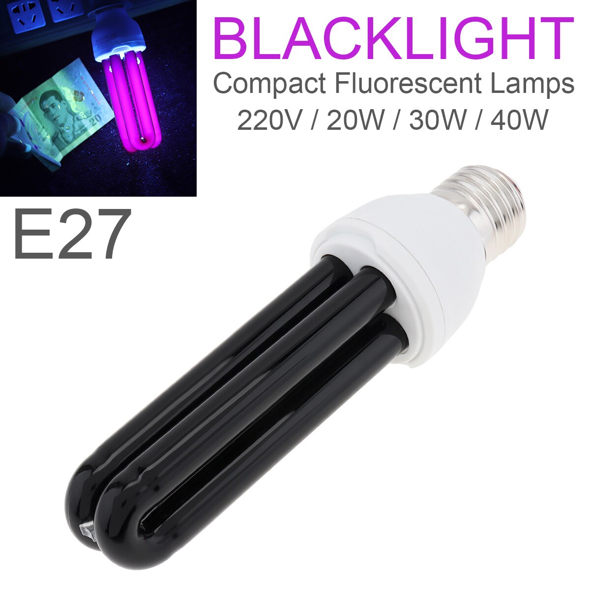 Bombilla de luz ultravioleta E27, luz negra UV CFL, 365NM, para agricultura, 20/30/40W, novedad