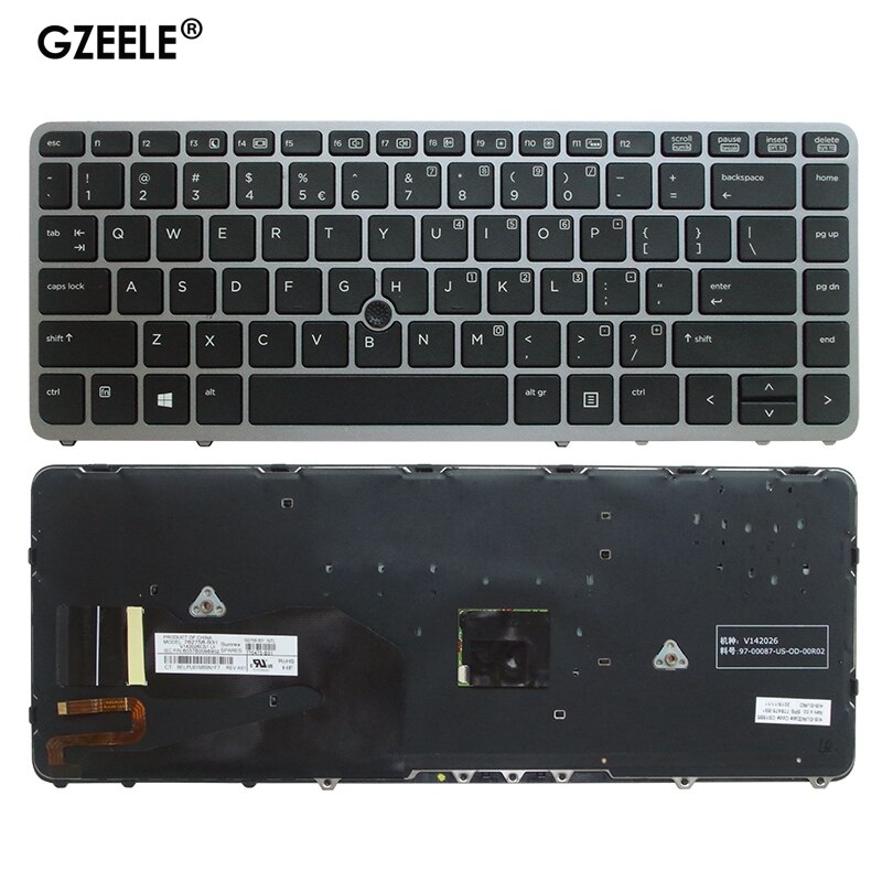 English Laptop Keyboard for HP EliteBook 840 G1 850 G1 ZBook 14 for HP 840 G2 US Silver backlight with pointing stick: Silver