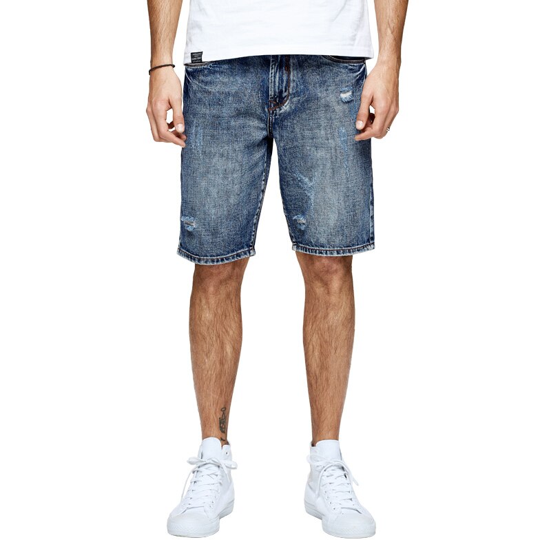 Kuegou herre denim shorts jeans 100%  bomuld sommer vask det gamle hul lige type jeans shorts herre bukser kk -2991: 30