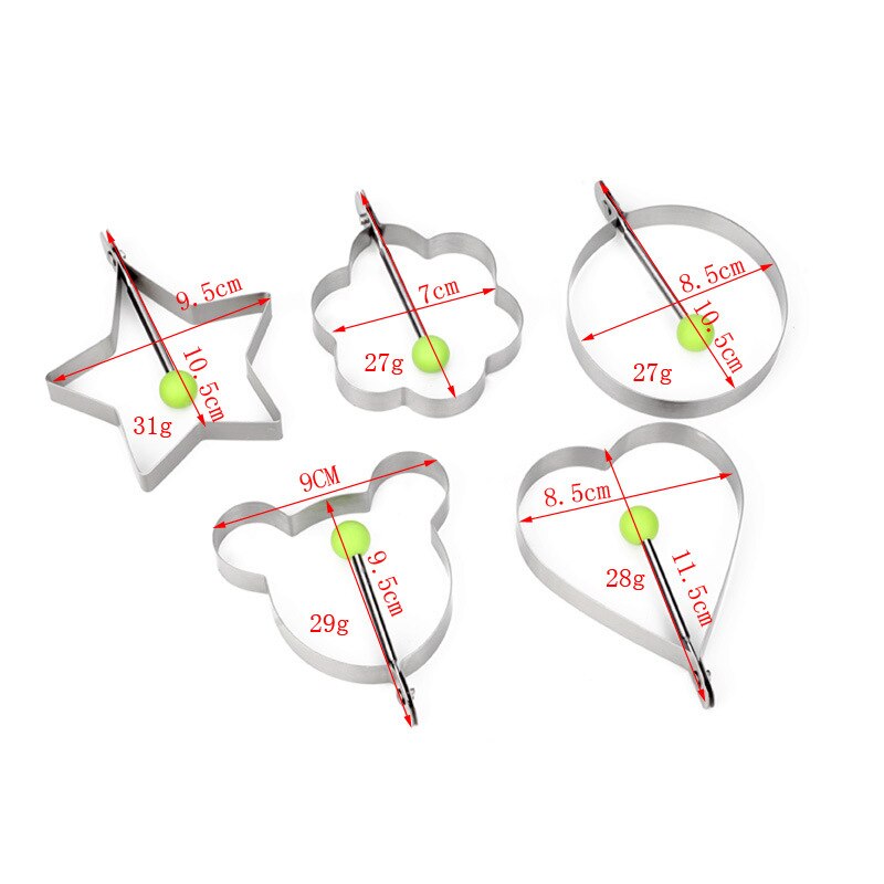 Moldes de acero inoxidable para freír huevos y tortitas, herramientas de cocina, accesorios de cocina, 5 unids/set por juego