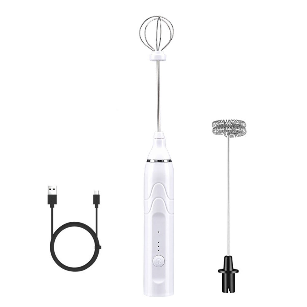 Electric Milk Frother Cappuccino Coffee Foamer Handheld Egg Beater USB Charging Chocolate Latte Drink Mixer Blender: White
