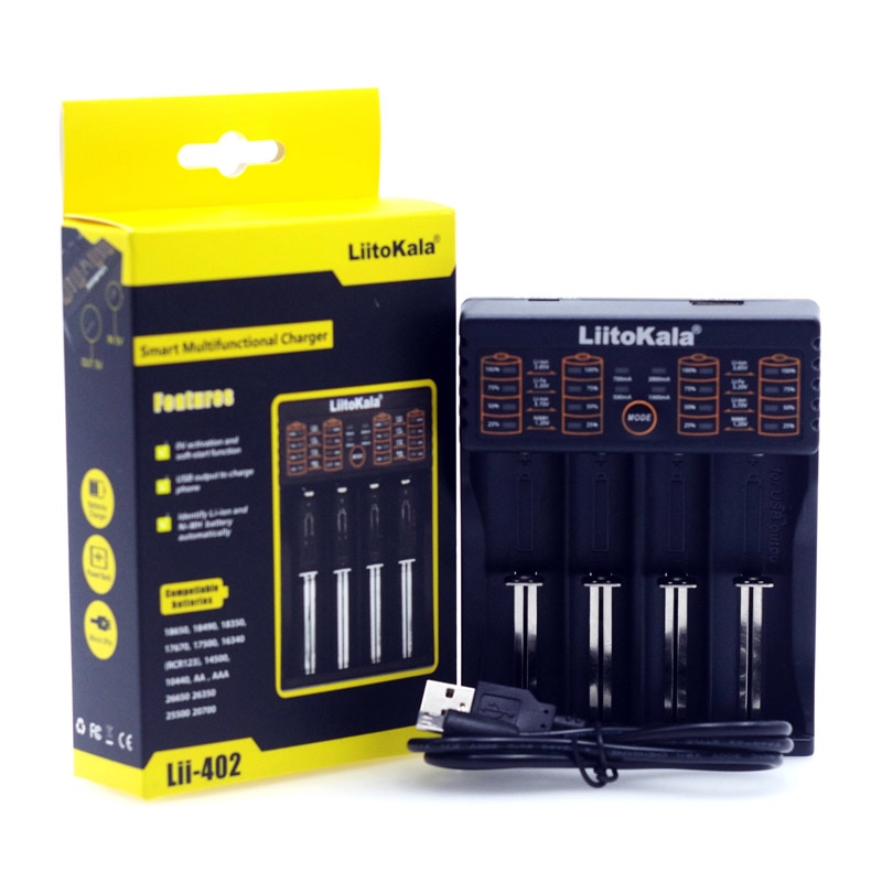 Liitokala lii 402/ lii -202/ lii -100/1.2v/3.7v 18650/26650/18350/16340/18500/ aa / aaa nimh litium batterilader 5v 2a støpsel: Lii -402 og usb