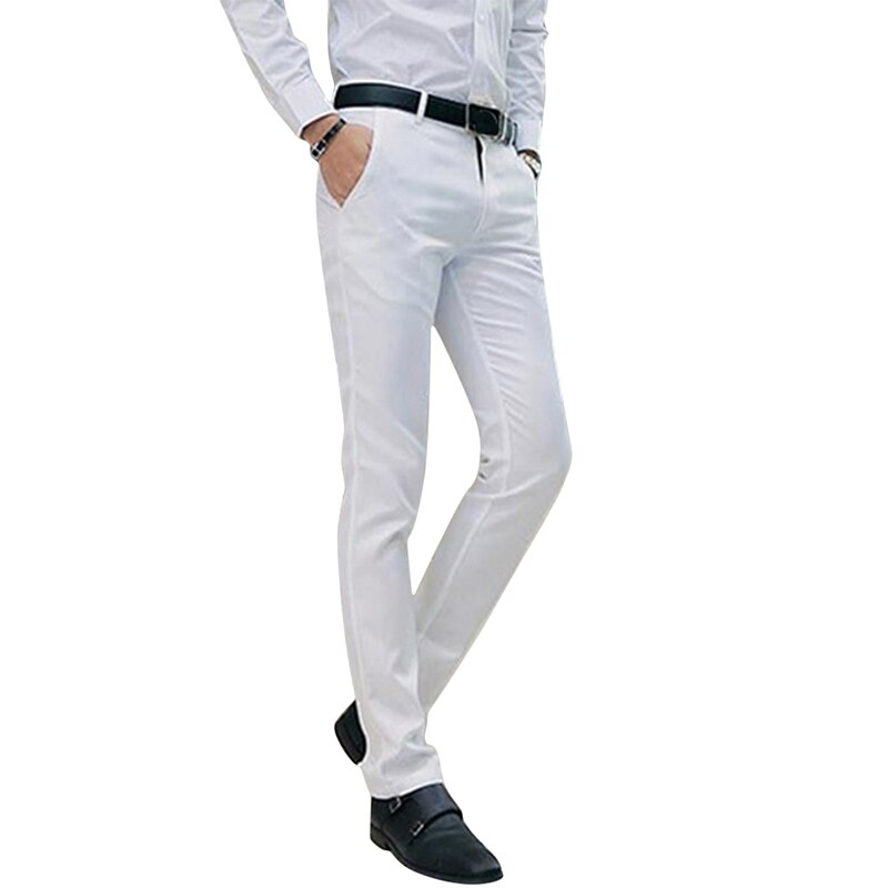 Men Suit Pants Male Straight Pants Slim Fit Smart Classic Trousers Business Trousers Dress Pants Men Clothes: White / L