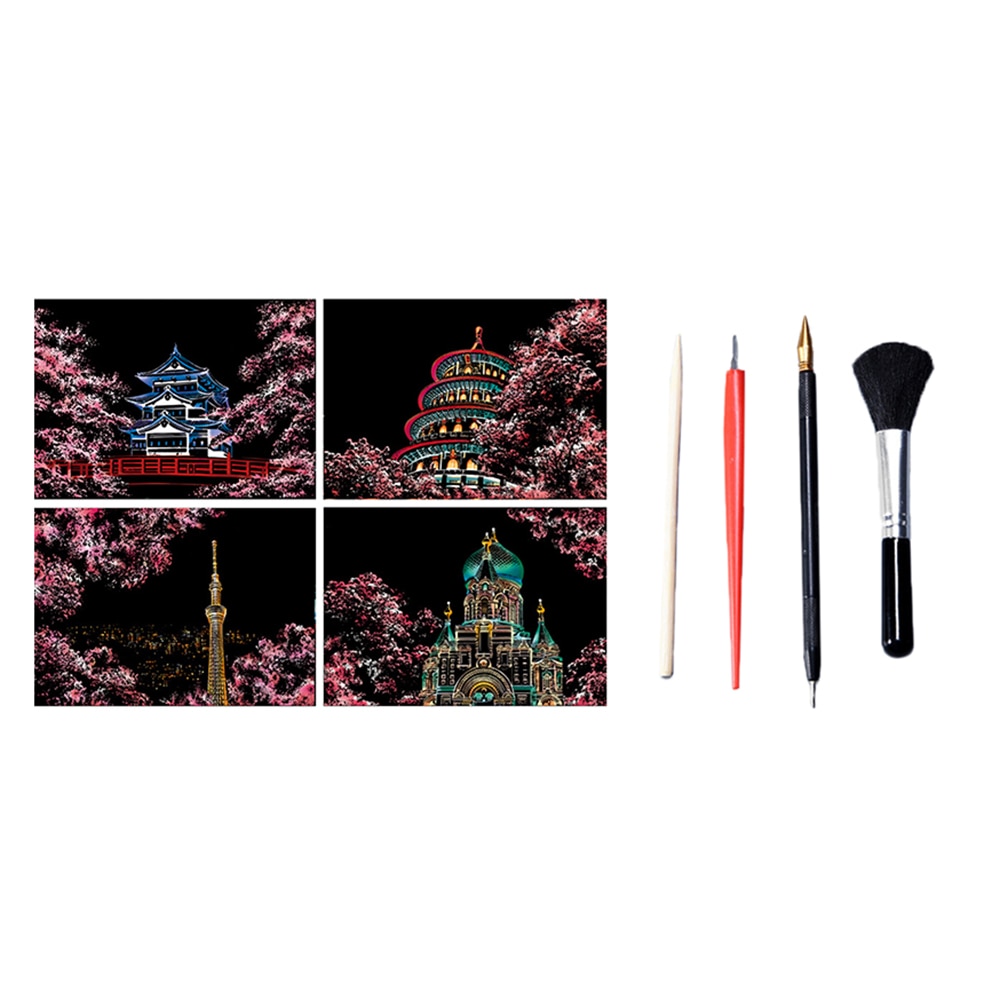 DIY Scratch Paper Combo Art Set 18 Rainbow Girls Flower Painting Scratch Cards & Scratch Drawing Pen Paint Set