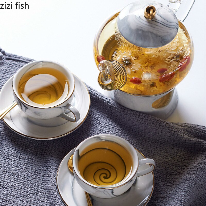 Blomsterte 6 koppar set , 2 koppar kaffekopp, enkel bubbelkokt frukt te tekanna 4 koppar set kaffekoppar set tekopp