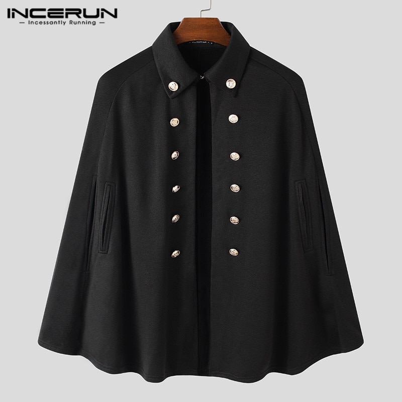 Incerun Mannen Mantel Jassen Effen Kleur Double Breasted Onregelmatige Jassen Streetwear Revers Mode Poncho Chic Mens Trench S-5XL