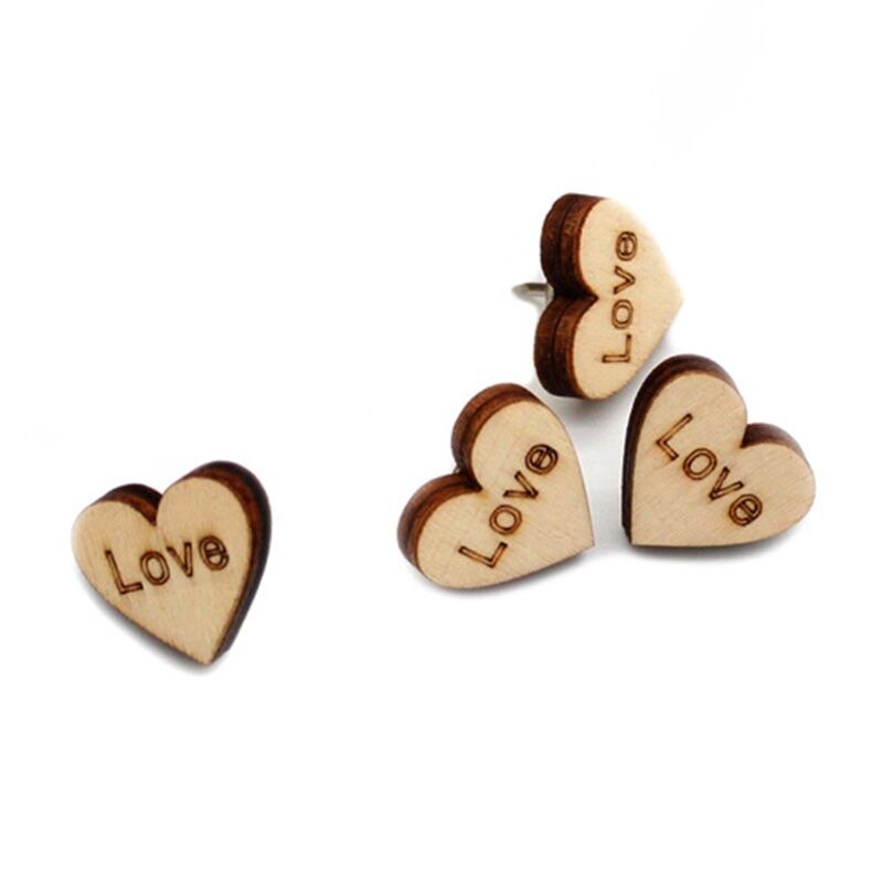 50 stk/lott nautral heart push pins i tre pinnestifter stål punkt oppslagstavle  b36c