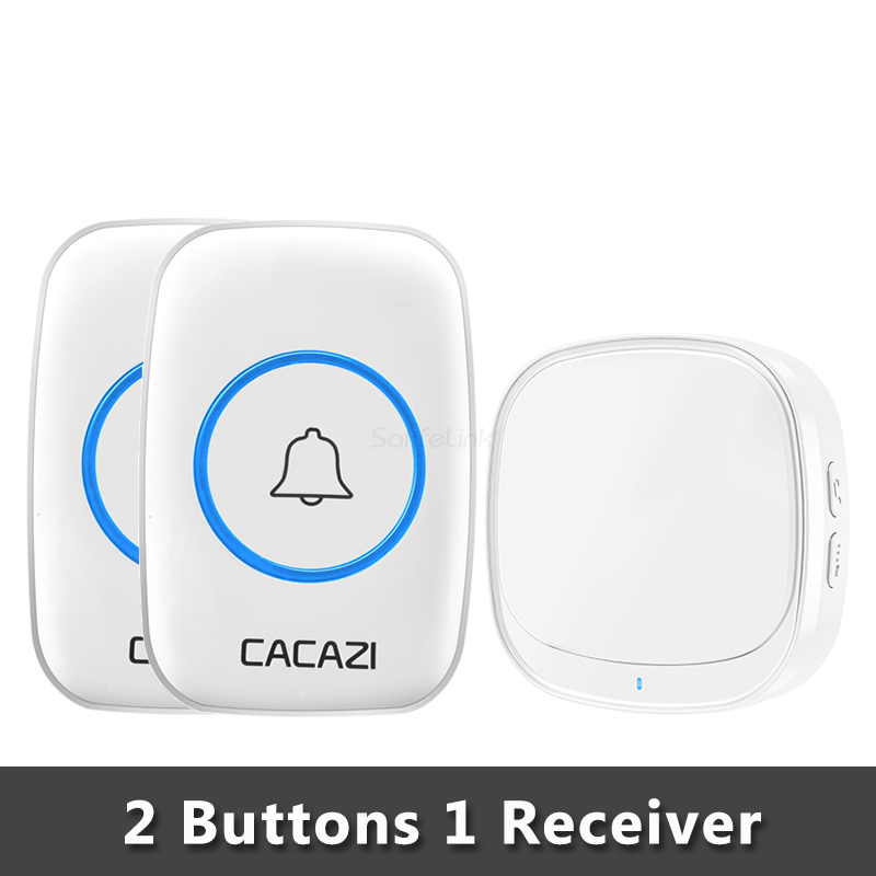 Cacazi Usb Draadloze Deurbel 60 Chimes 5 Level 150M Bereik Deur Bellen Bell Waterdicht Batterij Knop Usb Plug led Ontvanger: W 2Button 1Receiver