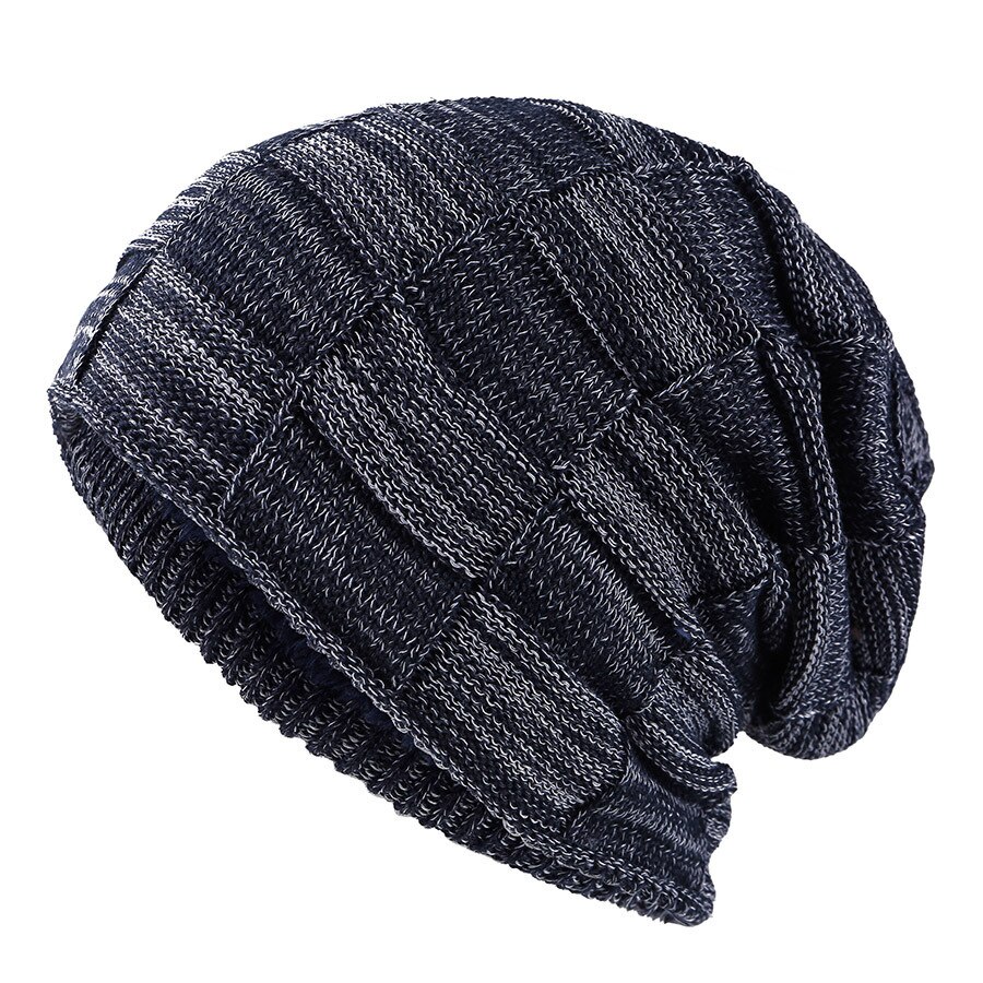 Autunno/inverno nuovo Versatile Pullover quadrato bicolore per uomo cappello lavorato a maglia più protezione dell&#39;orecchio in velluto per mantenere caldo: navy