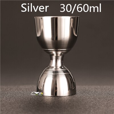 30/60ml Measuring Cup Tools Bar Measure Cocktail Jigger Slim Waist Cocktail Jigger Elegance and Practicality Barware: Silver 30 and 60 ml