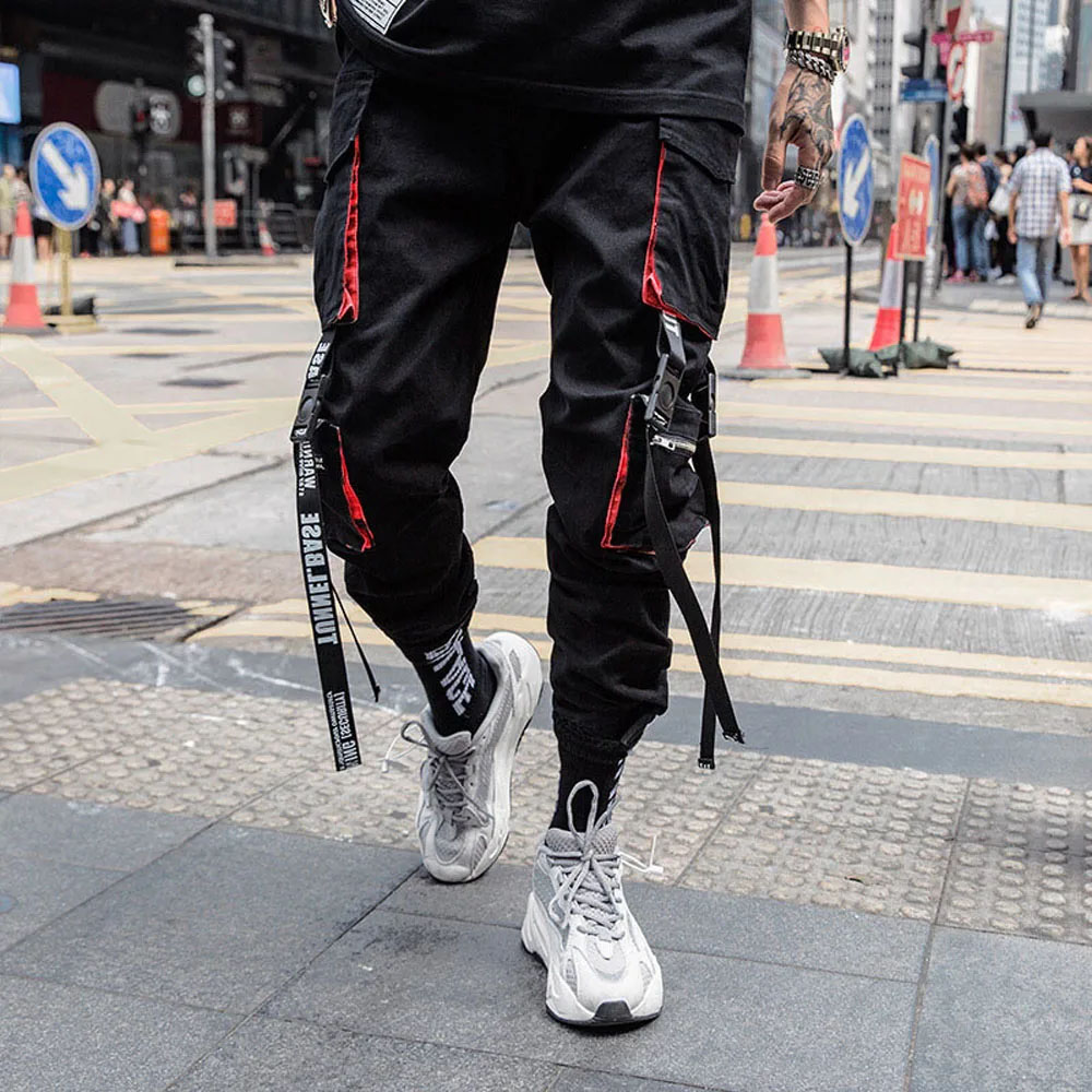 Pantalones Cargo para hombre, pantalones bombachos con cintura elástica y múltiples bolsillos, ropa informal estilo Hip Hop, pantalones de chándal, pantalones pitillo, ropa técnica: L / Azul cielo