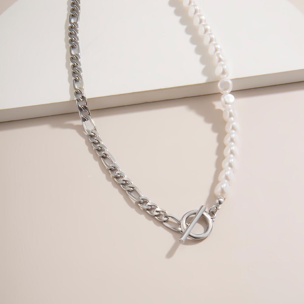 Shixin asymmetri perleperle med chunky kæde halskæde kort choker colar spænde vedhæng halskæde til kvinder hals smykker
