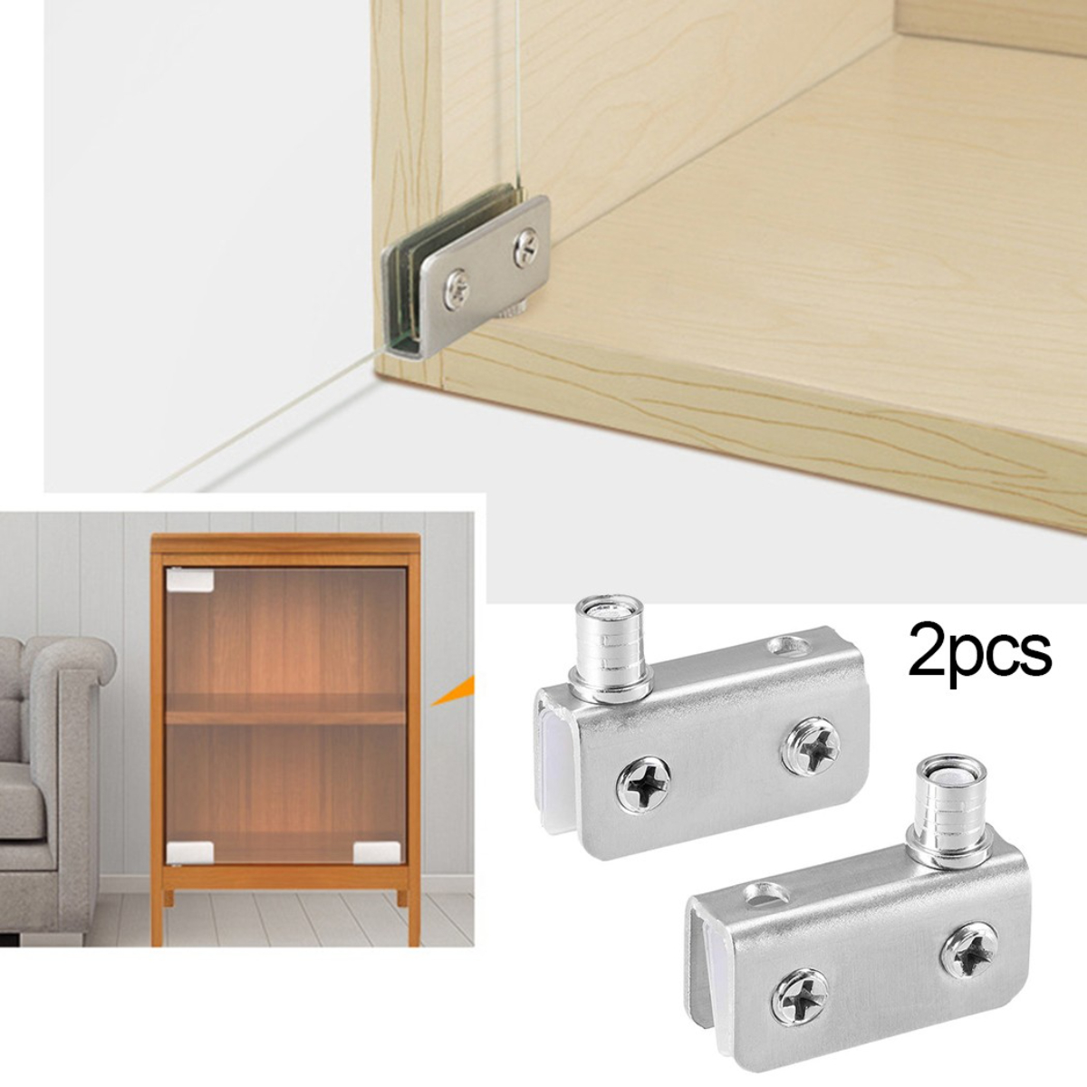 2Pcs Glass Pivot Hinge Rotation Axis Stainless Steel Wine Cabinet Door Rotating Hinges Clamp Clip Shaft Hidden Hinge