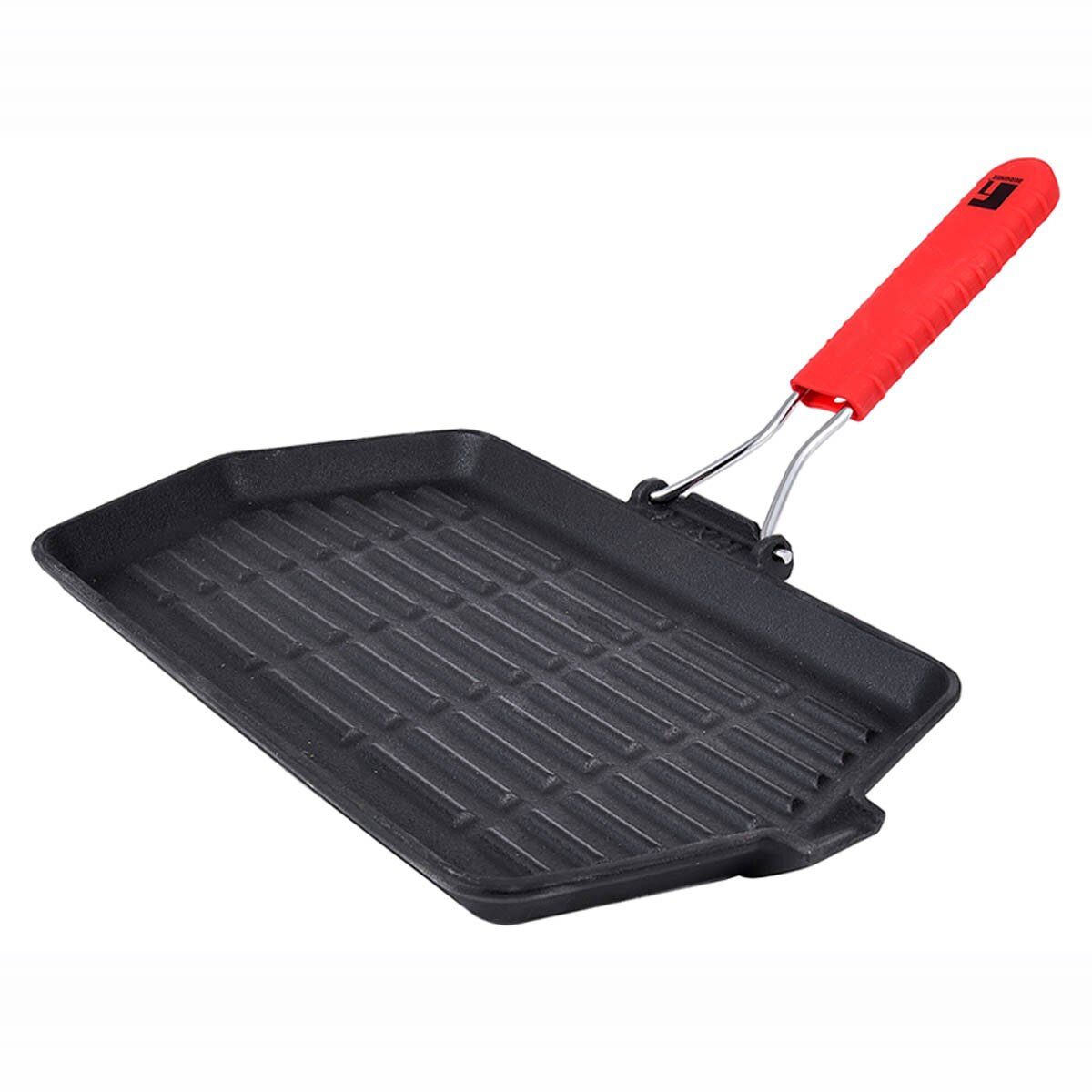 Plancha de cocina BBQ de Bergner, hierro fundido, resistente, duradera, antiadherente, , mango plegable, practica, versatil, todo tipo de cocina, plancha grill, plancha cocina: Rectangular