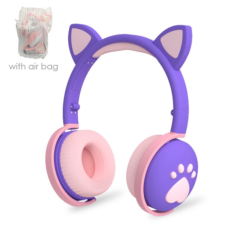 Cute cat Ear Paw Headset Glowing Kids Wireless Bluetooth 5.0 Headphones daughters Girls Earphones with Mic Children: E no box