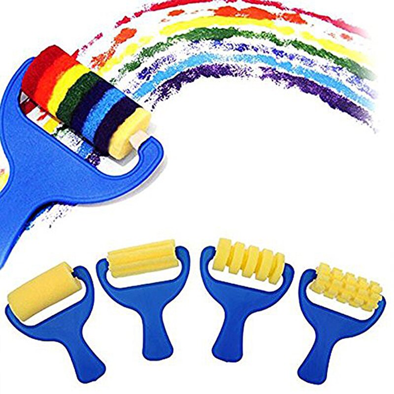 Set of 4pcs Sponge Paint Roller Brush DIY Children Painting Brushes Kid Art Craft Painting Tool