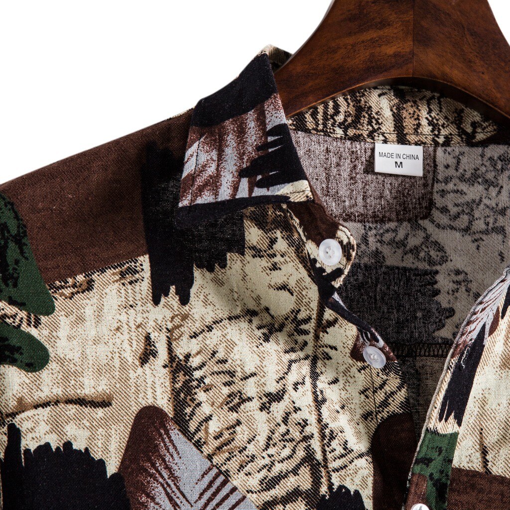 Mens Linen Hawaiian Shirts Tops Summer Ethnic Print Tees Shirt Short Sleeve Shirt Blouse Tops Men Clothing Chemise Homme Shirt