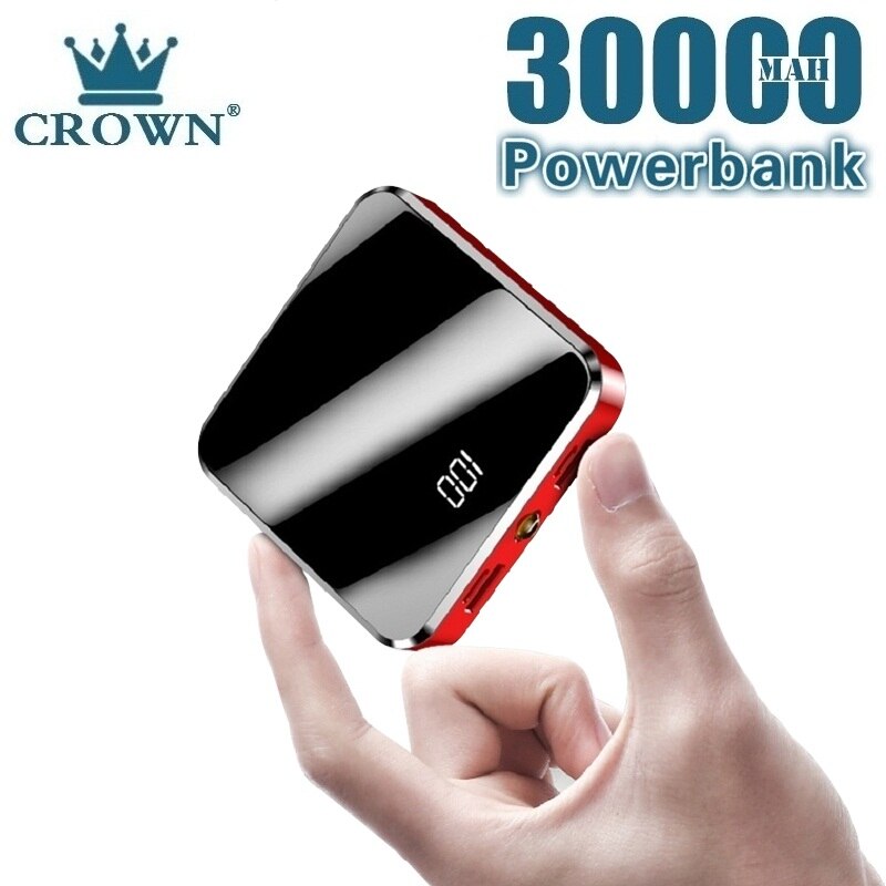 Mini Power Bank 30000mAh Small Size Large Capacity Portable Charger 2 USB Mirror Screen External Battery For Smart Mobile Phone