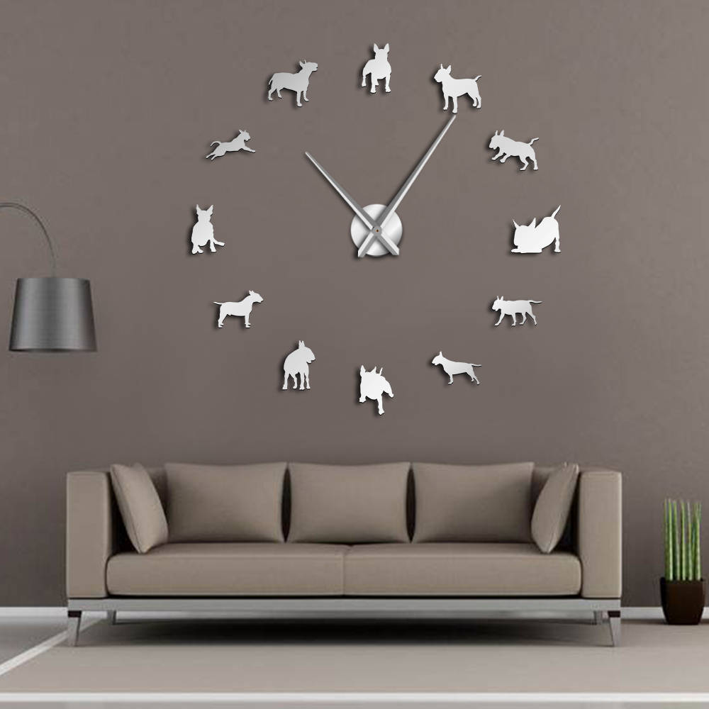 DIY Reloj de pared grande Bull Terrier perro Reloj de pared arte perro Pug aguja reloj decoración de tienda de mascotas para Bull Terrier amante