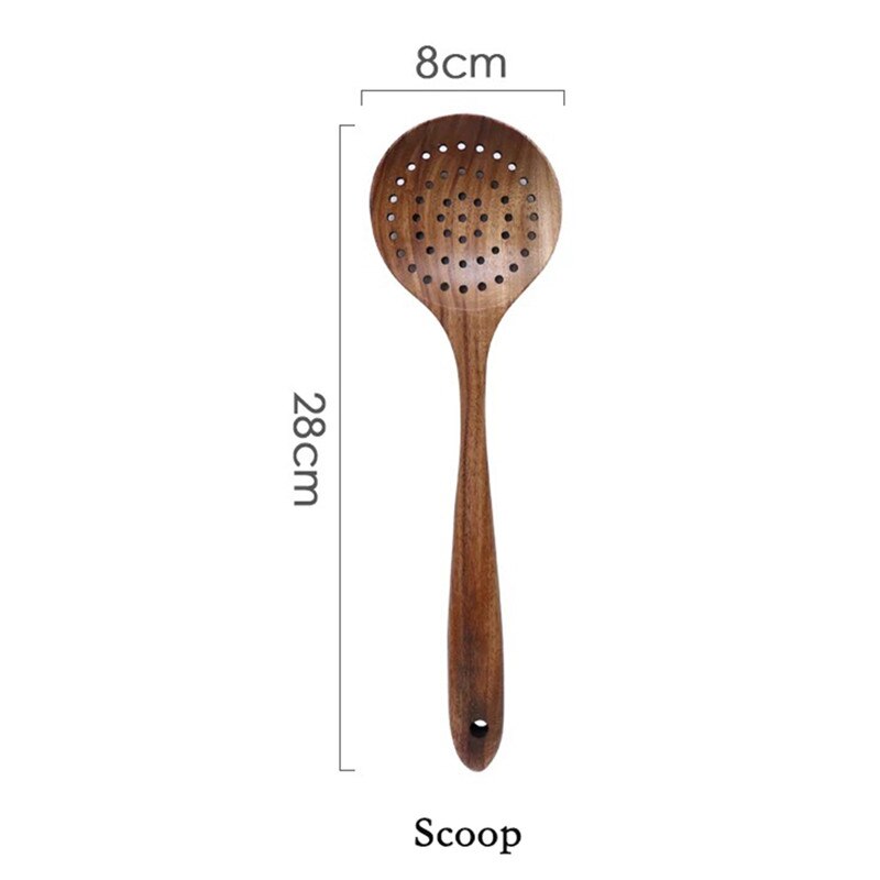 Vajilla de madera teca tailandesa Natural, cuchara, cucharón, colador de arroz largo, colador de sopa, cucharas de cocina, juego de herramientas: Style 6