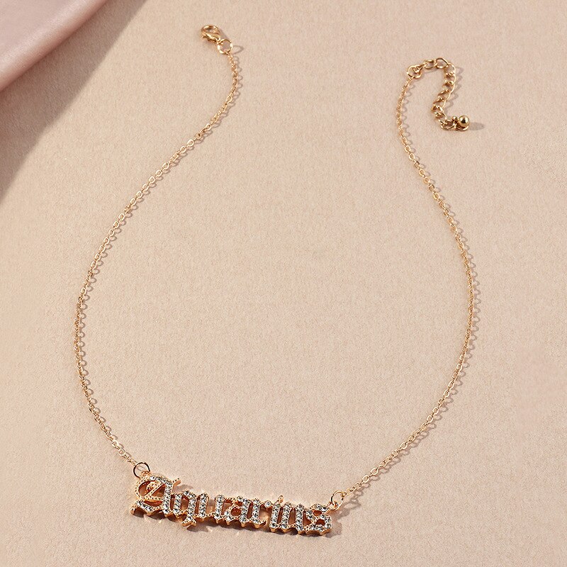 Donarsei-collar con constelaciones de diamantes de imitación para mujer, con letras clásicas en inglés, signo del zodiaco, de cumpleaños: Aquarius