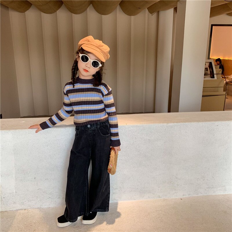 DFXD 2020 autunno bambini ragazza pantaloni gamba larga pantaloni larghi neri pantaloni pantaloni coreani Jeans moda ragazze pantaloni per 2-8 anni abiti