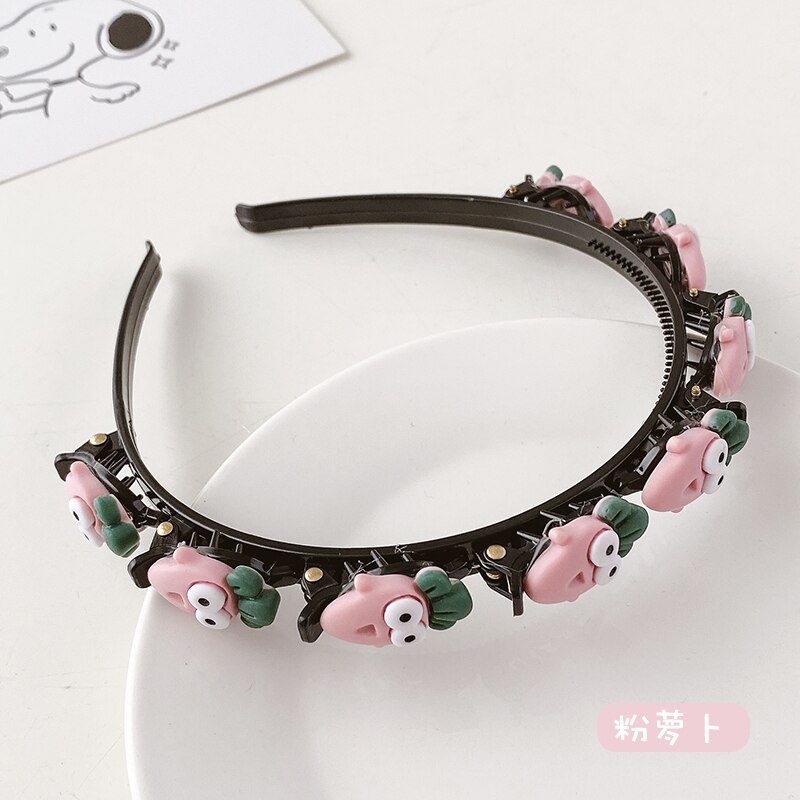 Kinderen Leuke Bloem Gevlochten Haarband Gebroken Haar Artefact Meisjes Niet Pijn Haarspeld Hoofdband Haarspeld Hoofdtooi Vrouwelijke: Radish Powder