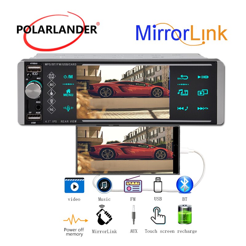 5.1 Inch 1 Din MP5 Auto Radio Kleurrijke Verlichting 12V Usb Aux Bluetooth Handsfree Bellen Ondersteuning Ai rm Rmvb MP3 Wma 720P 4 Kanalen