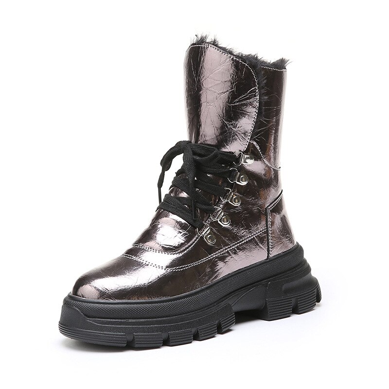 Shiny Winter Boots Women Snow Boots Female White Ladies Shoes Plush Waterproof Shoes Woman Keep Warm Shoes I5-51: Gun color / 9