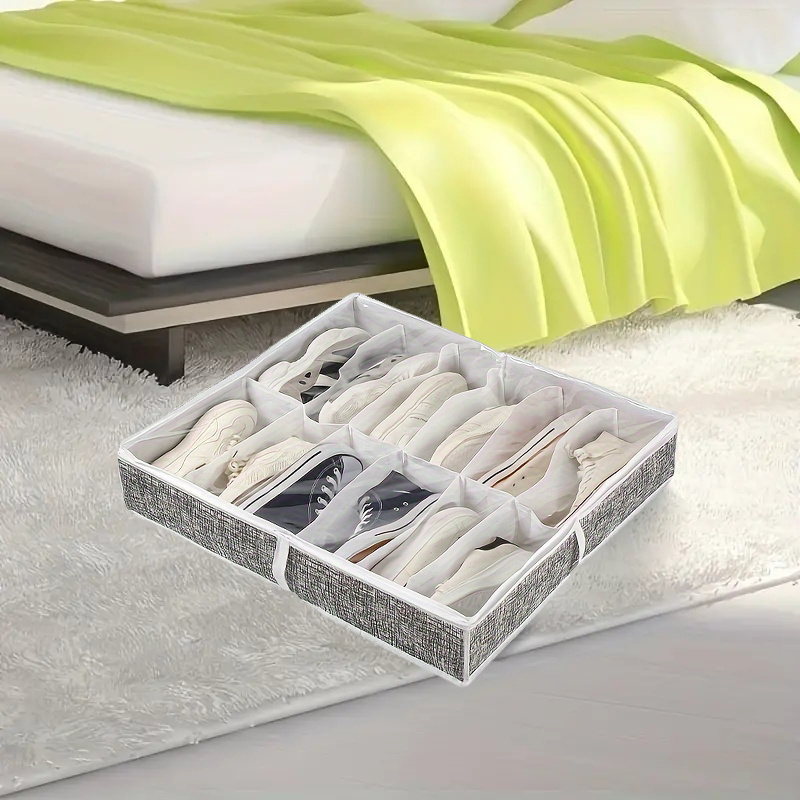 12 compartment shoe storage box, foldable and transparent lid, organizer for storing shoes under the bed