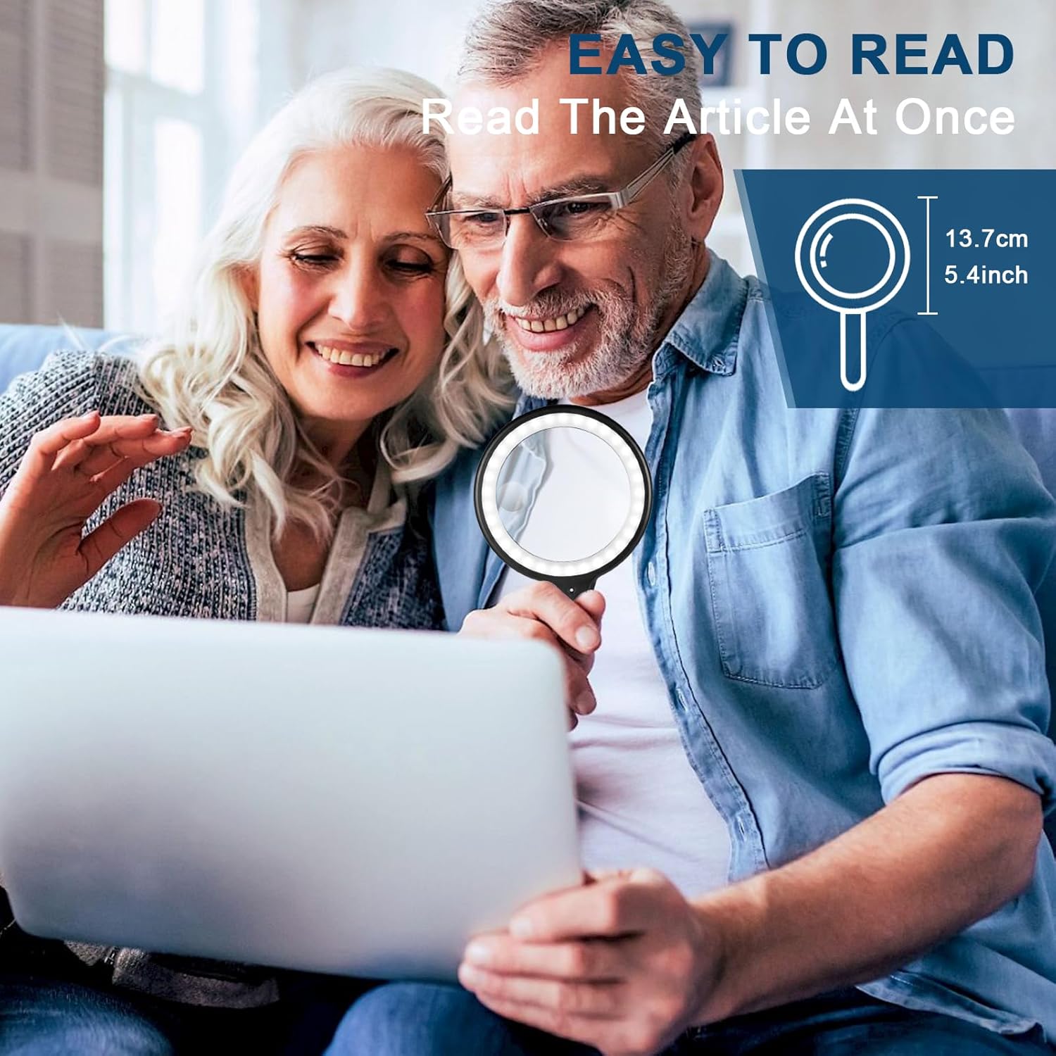 Large Magnifying Glass with Light, 60X 30X Handheld Rechargeable Illuminated Vision Aid Magnifier for Seniors Reading