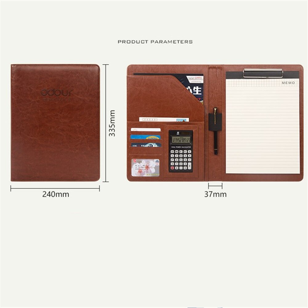 Neue Leder Portfolio A4 Dokumente Ordner Fällen Manager Tasche Geschäft Floder mit 8-bisschen Rechner