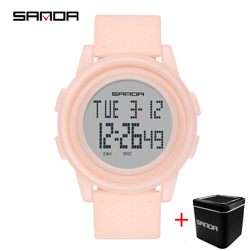 Sanda 2022 outdoor sport horloge heren multifunctioneel horloge wekker chrono 3 bar waterdicht digitaal horloge reloj hombre: Roze doos
