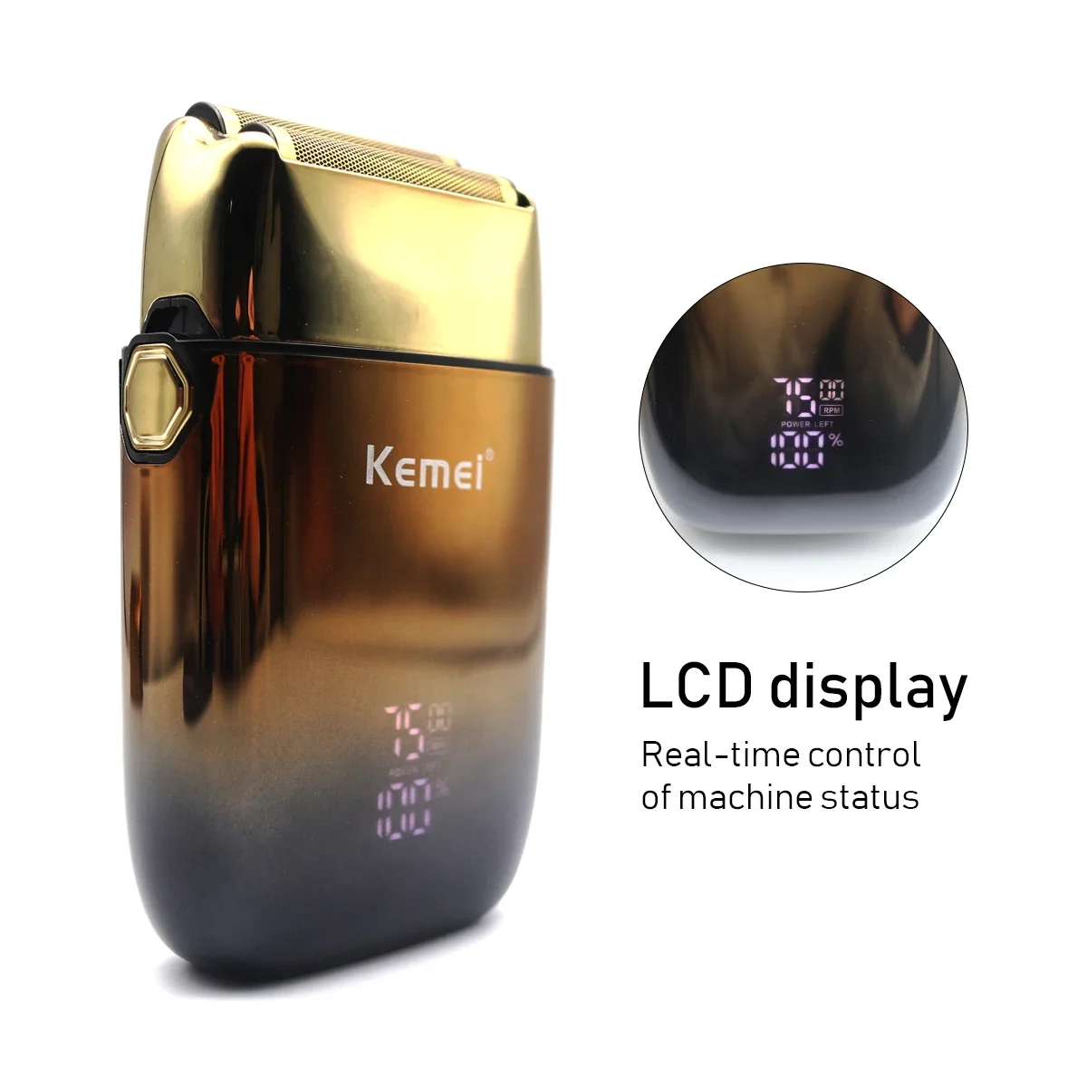 Kemei-KM-TX10 Scheermachine voor heren Dubbele foliemesjes USB Snel opladen LED-display Professionele tondeuse Haarsnijmachine