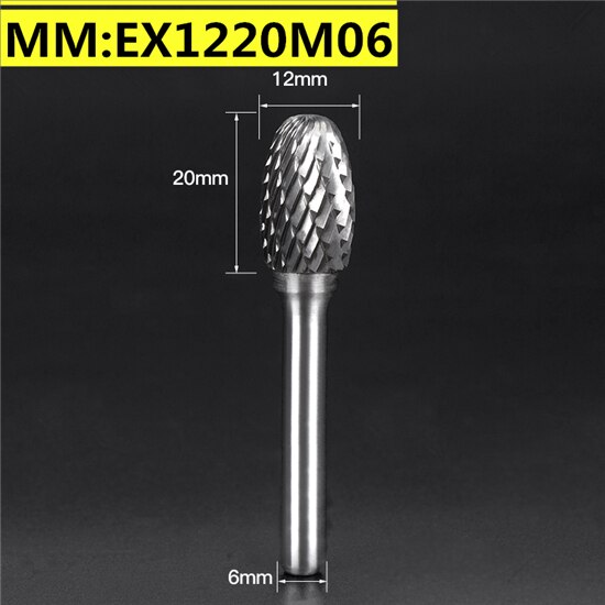 1pc solid carbide tungsten steel milling cutter,6mm shank E type Metal electric grinding head,Polishing tool: EX1220M06