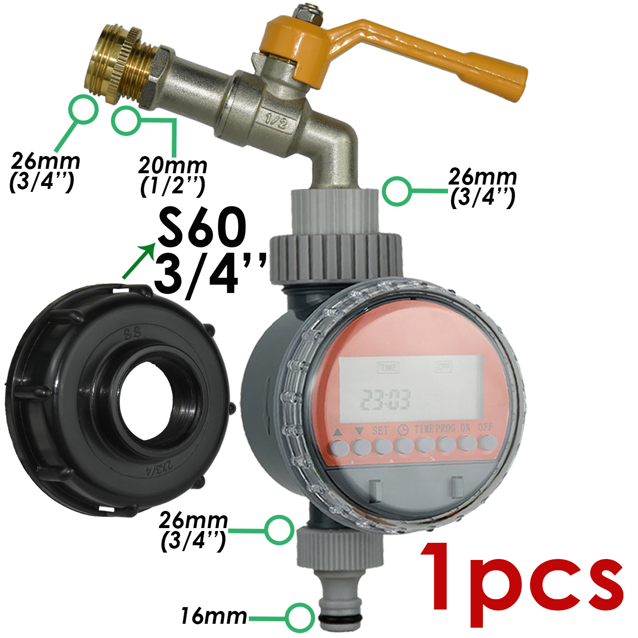 KESLA Automatic Garden Ball Valve Water Timer Watering Controller Drip Irrigation System IBC Tank Tap Faucet Bonsai Greenhouse: black