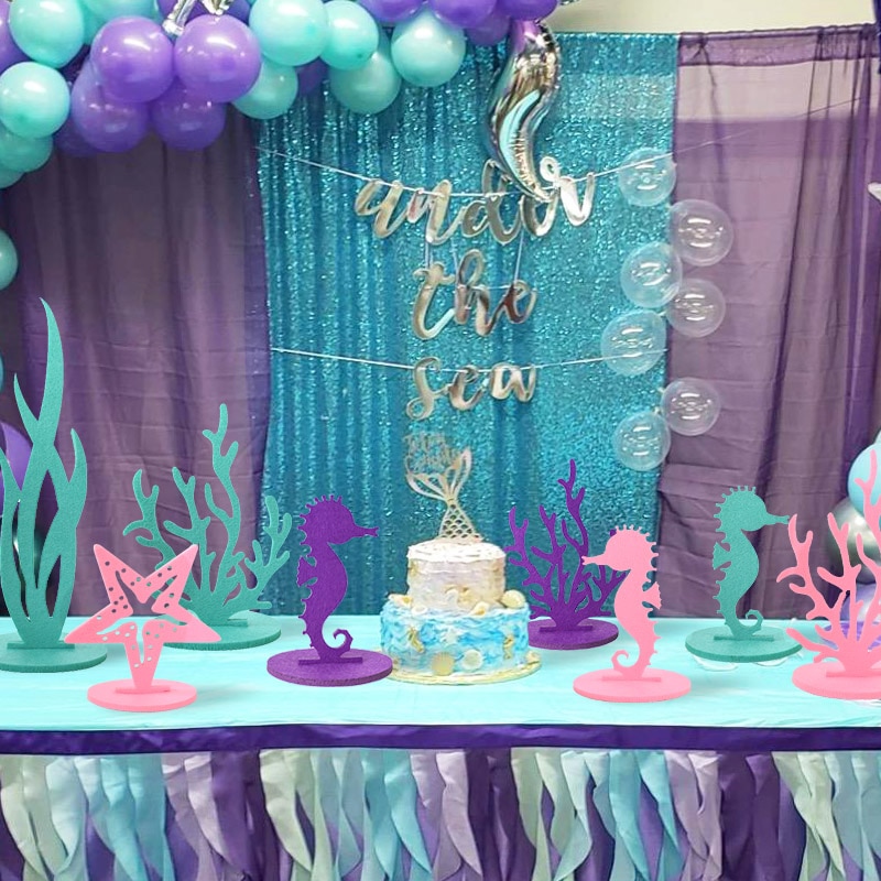 Mermaid Party Supplies Little Mermaid Decoration Seahorse Starfish Felt Table Ornament Girl Birthday Party Baby Shower Decor