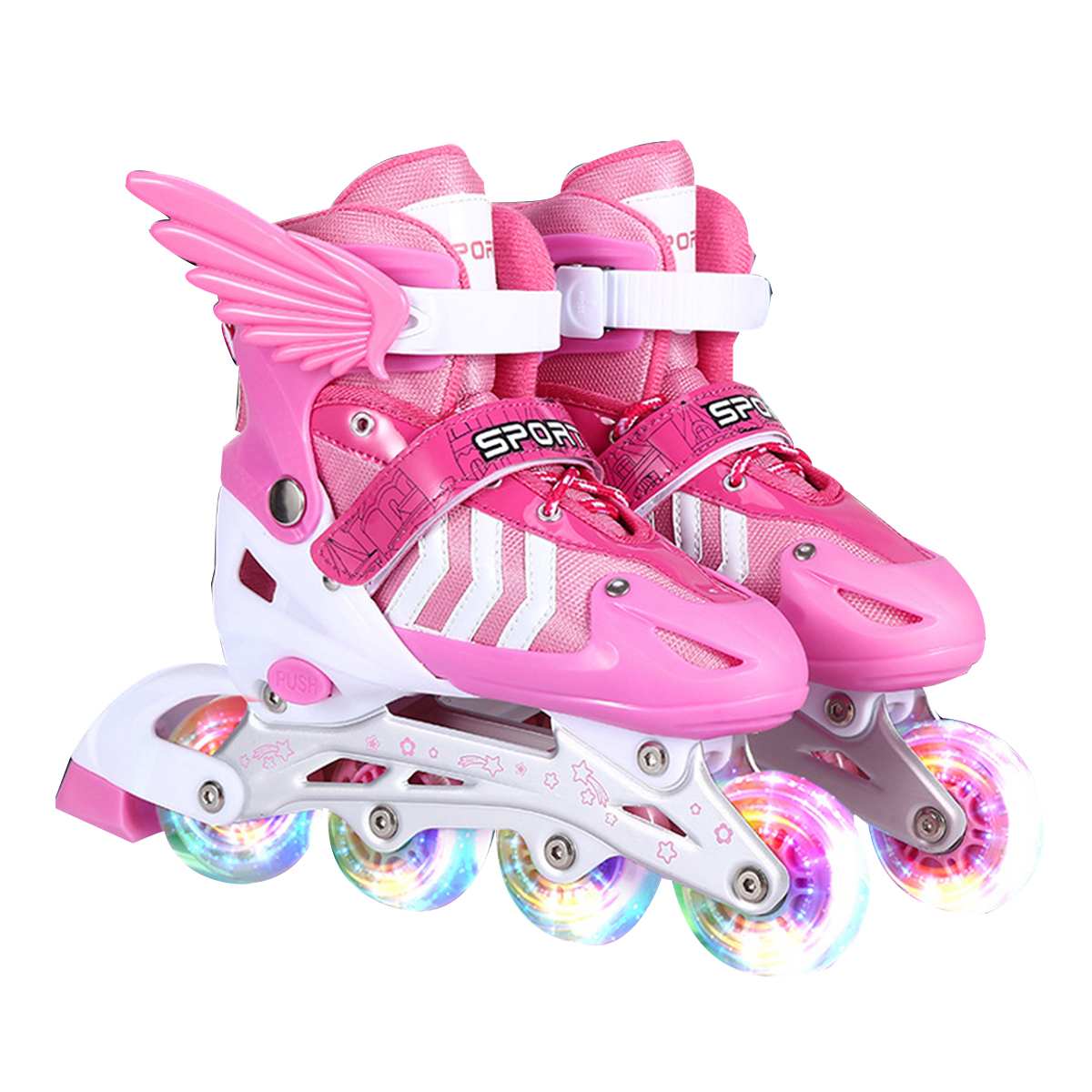 Full Flash Glowing Boys Girls Children Inline Skates Roller Skating S/M/L Christmas For Children Comfortable Breathable: Pink L