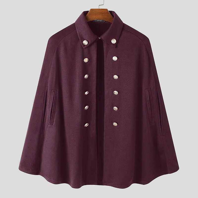 Incerun Mannen Mantel Jassen Effen Kleur Double Breasted Onregelmatige Jassen Streetwear Revers Mode Poncho Chic Mens Trench S-5XL: Wine Red / S