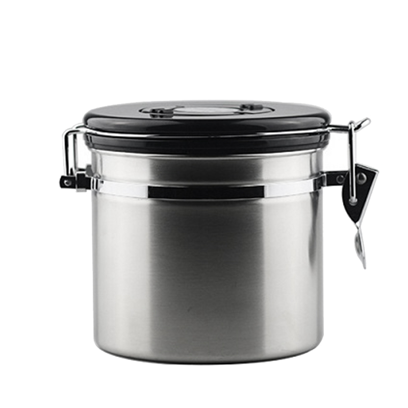 Coffee Storage Container Airtight Stainless Steel Coffee Canister Coffee Bean Container with Valve: Silver